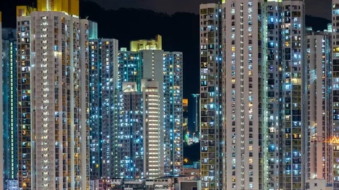 4K Night Timelapse of high rise apartmen... | Stock Video | Pond5