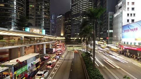 4k Night Timelapse Video Of Traffic And Pedestrian At Central, Hong Kong Stock-Footage 263224535