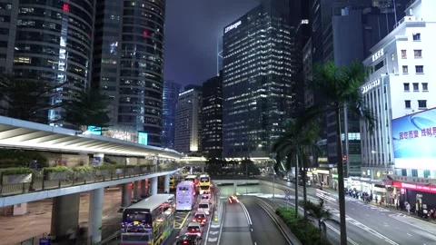 4k Night Timelapse Video Of Traffic And Pedestrian At Central, Hong Kong Stock Footage 263227759