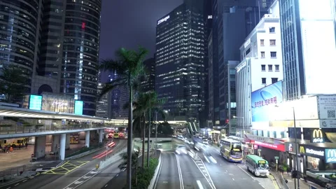 4k Night Timelapse Video Of Traffic And Pedestrian At Central, Hong Kong Stock Footage 263227766