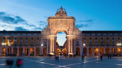 4k night timelaspe of commerce square - Parça do commercio in Lisbon - Portugal Stock Footage 49832991
