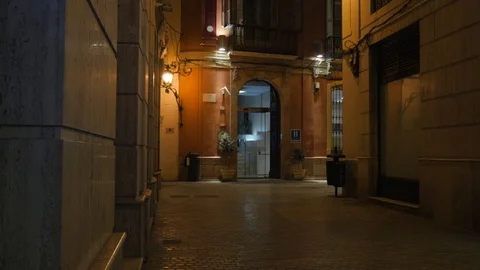 4k night wide angle static shot of the entrance of a luxury boutique hotel Stock Footage 123568126