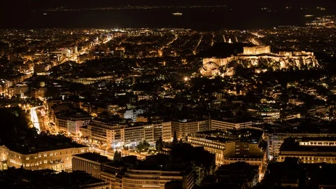 4K - Nighttime time lapse of the Acropolis in Athens, Greece Vídeo Stock 114518749