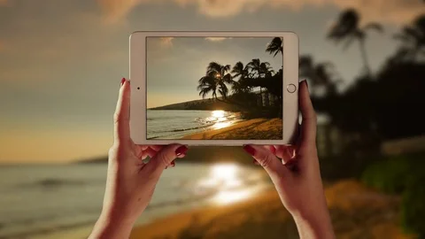 4K No Name Tablet Tropical Beach Sunset, Tablet Sea Background, Outdoor Travel Video stock 81131080