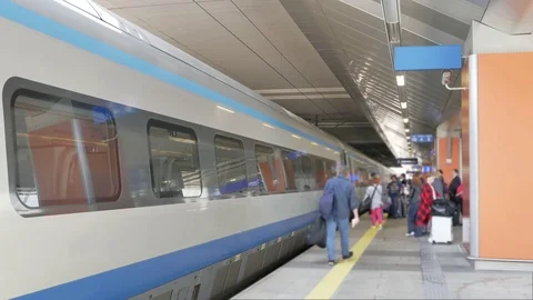 4K Nonspecific Train Platform Station Railway Platform, Rail Line System Stock Footage 83663471