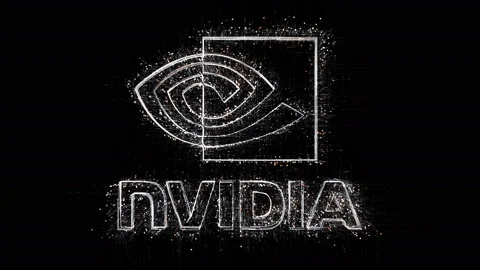 4k Nvidia word Graphics card GPU chip company brand logo,Matrix binary code. Video stock 112523609