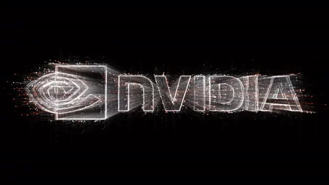 4k Nvidia word Graphics card GPU chip company brand logo,Matrix binary code. Video stock 112524678