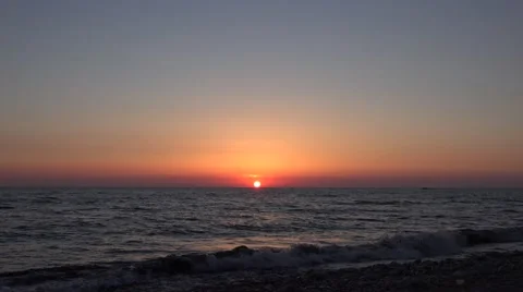 4K Ocean Sea Sunset Beach, Sunrise, Sundown, Dusk, Seashore Waves Seascape View Stock Footage