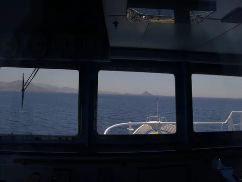 4k Ocean through Ship Commander Cabin Window Stock Footage 77876039