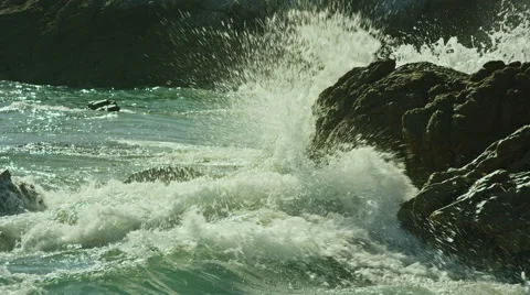 4k Ocean Waves Breaking On The Rocks. Wave crushing coast. Stock Footage
