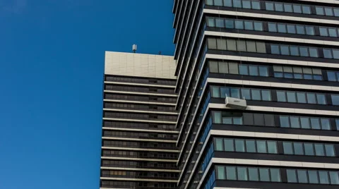 4K Office building with window cleaner - DSLR hyper lapse Stock Footage 42932242
