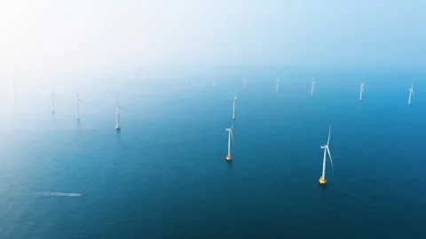 4K Offshore Wind Turbine Rotating at Sea Aerial V 库存影片 336548532