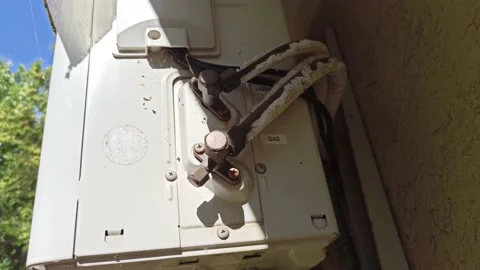 4K Old Air Conditioner External Unit Stock Footage 142456372