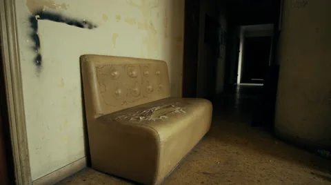 4K Old torn dirty couch on old ghetto building, hallway entrance Stock Footage 66373812