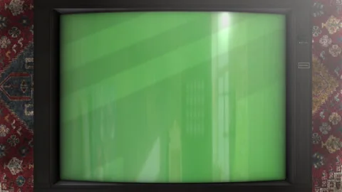 4K old TV with green screen. There is an old TV in the room Stock Footage 266945800