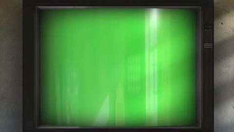 4K old TV with green screen. There is an old TV in the room. Stock Footage 304742931