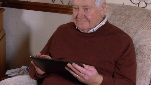 4K - Older Man Using Tablet - Multiple Angles Video stock 87162366