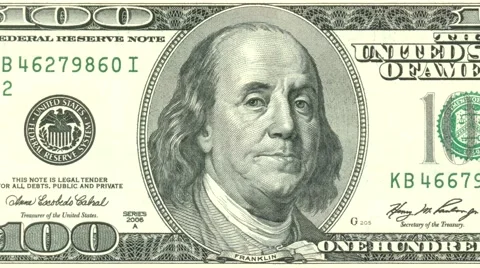 4K ONE HUNDRED DOLLAR BILL CLOSE UP DOLLY SHOT Stock Footage 67467385