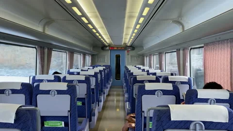 4K One Point Perspective: Inside the Cabin of a Running JR Train Stock Footage 144510395