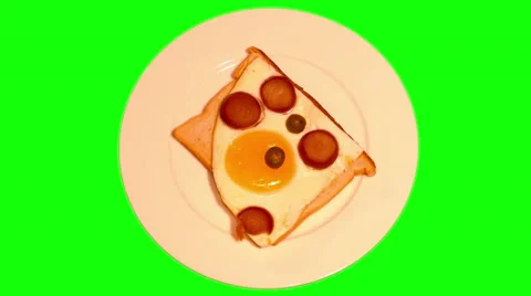 4k opened sandwich with fried egg and sausages on plate Stock Footage 49614878