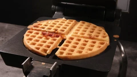 4K Opening Waffle Maker Golden Waffles Stock Footage 332507684