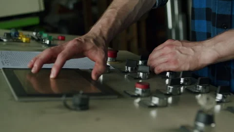 4K Operator Managing Control Panel, Factory Automation, Heavy Industry Machinery Video stock 294681560