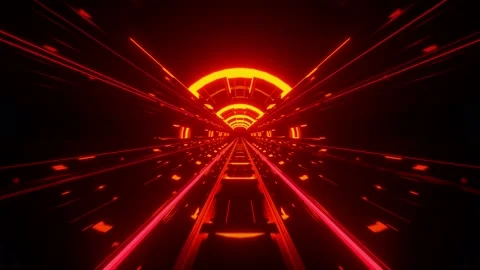 4k Orange Neon Hyperspeed Train Tunnel Loop Stock Footage 136952030