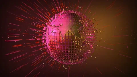 4k orange red earth with animated light grid and rotate long beams Vídeos de archivo 220025491