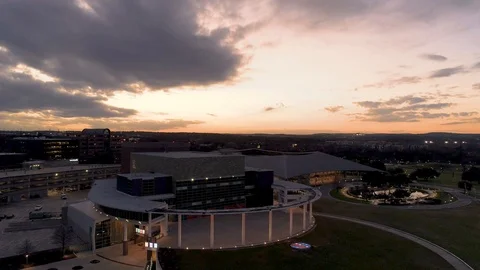 4K Orbiting Aerial Long Center Austin Texas Sunset Auditorium Shores Stock Footage 101807752