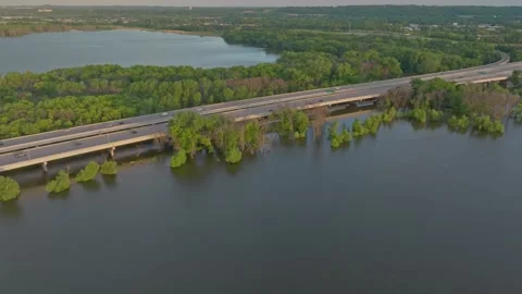 4K Orbiting Drone Shot Of Flooding At 169 Bridge in Savage MN Stock Footage 278381056