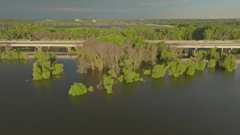 4K Orbiting Drone Shot Of Submerged Trees In Flooded Fisher Lake Savage MN Stock Footage 278380635