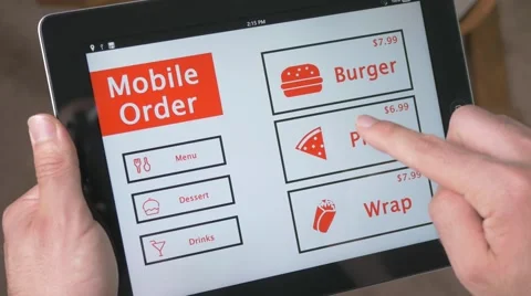 4K Ordering Food with Tablet Device New Technology 스톡 동영상 64736003