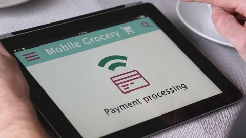 4K Ordering Grocery From Tablet at a Table 库存影片 71689045