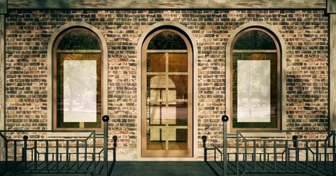4k. Ornate downtown storefronts in small town. Stock Footage 73377406