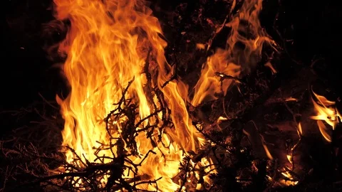 4k Outdoor Fireplace Red Fire Burning Wood Warm Hearth Ambiance Stock Footage 80733961
