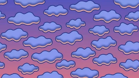 4K Outlined Cartoon Clouds Loop with Shaded Turbulent Motion Видео 346301744