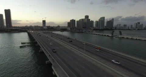 4k Over Bridge to under Bridge in Miami during Sunset in Florida 動画素材 57678878