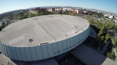 4K over head aerial view of Los Angeles Sports Arena in LA, CA Video stock 56880099