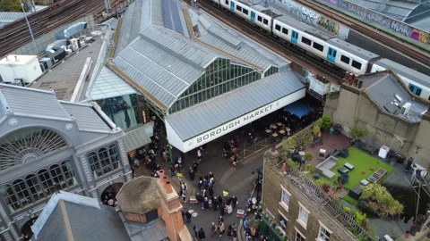 4K Overhead Drone View of Borough Market, London Stock Footage 321246086