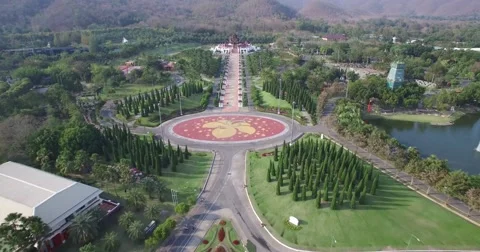 4K OVERHEAD SHOT FLY BY OF ROYAL PARK RAJAPRUEK PARK AND PALACE WALKWAY Stock Footage 60436585