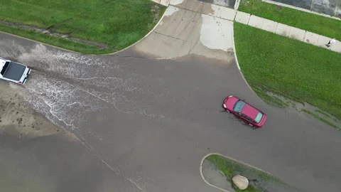 4K Overhead View Of Flooding Abandoned Cars On Flooded Streets Climate Change Video stock 248879867