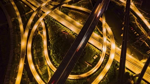 4K Overlooking City Overpass Light Trails Traffic Flow Time-lapse Video 库存影片 344091788