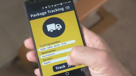 4K Package Tracking App on Smartphone Screen  New Technology Stock Footage 64735923