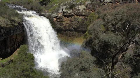 4k Paddy River Falls wide angle view with a rainbow in the mist of the spray 스톡 동영상 105485190