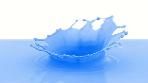 4k paint drop falling in slow motion in blue paint making beautiful crown splash