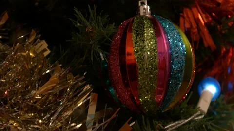 4k pan across christmas tree with decorations Stock Footage 47019695
