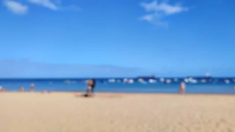 4K pan Blurry video of Playa de Las Teresitas, tenerife, canary Island, Spain Stock Footage 201888372