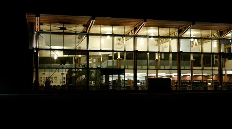 4k Pan library at night Stock Footage 37932723