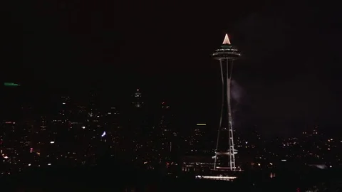 4K: Pan of Seattle Space Needle @ Night Stock Footage 72935983