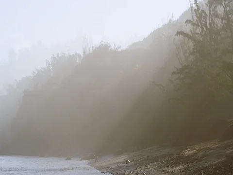 4K: Panning Into Cove/Waves With Light Rays/Magicial Stock Footage 72687204